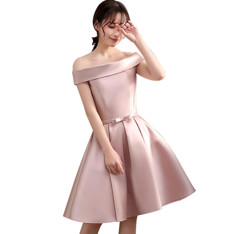 short off the shoulder bridesmaid dress Simple Off The Shoulder Satin Short Bridesmaid Dresses main image 0