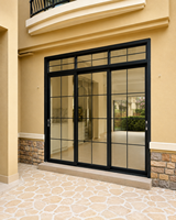 Porte coulissante en aluminium à grille française, noire, avec verre multi-vitrages, pour patio, villa, balcon, salon, design personnalisé