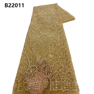 CHOCOO New Products African Sequins Lace Fabric Golden Color French Embroidered Tulle Beaded Lace Fabric