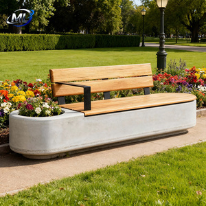 Banc urbain moderne avec pots de fleurs et jardinière, banc de parc extérieur en bois massif pour hôpital, couleur personnalisée, mobilier durable - Product Image 6