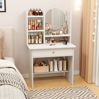 2025 crème Ins éclairé miroir commode Simple moderne chambre maquillage Table armoire de rangement pour petits appartements panneau hôtels