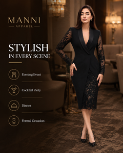 Robe personnalisée pour femme, vêtements sur mesure, blazer noir, dentelle, maille, moulante, robe de soirée, robe midi d'été pour femme - Product Image 1