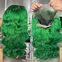 Perruque Lace Frontale Vert Émeraude Ondulée 250% Densité 13X6 HD Sans Colle, Cheveux Humains Naturels, Perruque Bouclée Indienne Vierge
