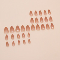 Faux ongles à presser en amande courte, style français simple, avec gel doux, faux ongles nude ombré pailletés pour fille, vente en gros