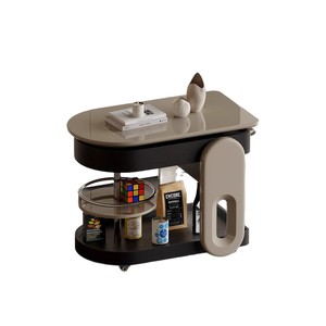 Minimalist Modern <b>Coffee</b> <b>Table</b> Trolley With Wood Top Height Adjustable For Living Room <b>Small</b> Apartment Use - Product Image 2