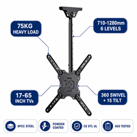 Deckenmontierte TV-Halterung für Flache, Geneigte und Schräge Decken 17 bis 65 Zoll Vollbewegliche Neig- und Schwenkhalterung 75kg Tragkraft VESA 400x400