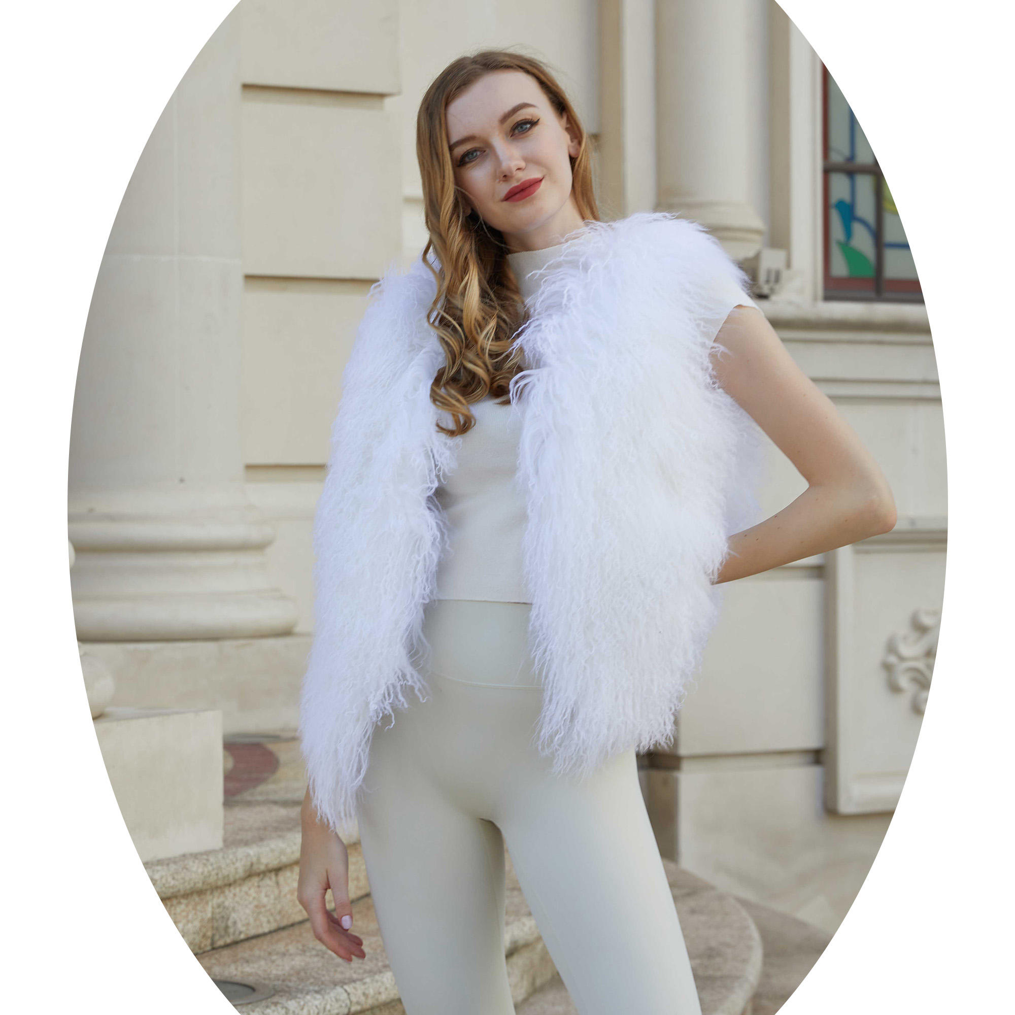 White Fur Sheep Fur Vest Fluffy Lamb Fur Vest Mongolian Lamb Fur