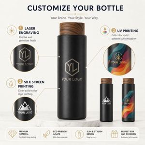 Custom Logo 400ml Vacuum Insulated Stainless Steel Water <b>Bottle</b> with Wood Grain Lid Leakproof Thermal Flask for Corporate Gift - Product Image 5