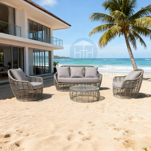 New Design Outdoor Furniture Waterproof Hotel Villa Leisure 4 Piece Semicircle <b>Rattan</b> Patio Garden Set - Product Image 2