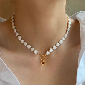 Collier élégant et simple en perles de coquillages naturels en forme de <span class=keywords><strong>cœur</strong></span> avec fermoir OT pour femme, bijou tendance, cadeau - Product Image 4