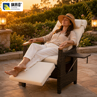 Chaise longue pliable en rotin moderne avec table d'appoint rétractable, résistante aux UV, mobilier d'extérieur écologique, coussin en coton
