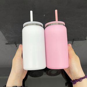 Colored 16 oz <b>Metal</b> Double Wall Insulated Cup Black Plated Powder Coated 16oz Stainless Steel Beer Can for Laser Engraving - Product Image 4