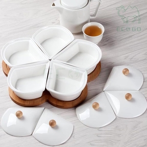 Restaurant <b>Flower</b> Shape Party Nut Candy <b>Sweets</b> Snacks Bamboo Food Serving Platter Ceramic Bowl Serving Tray Luxury - Product Image 4