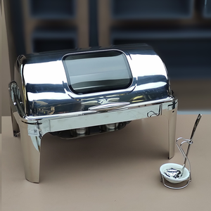 Piring Chafing Mewah Dekoratif 9,0 L, Piring Kapasitas Besar Bentuk Persegi Panjang dan Rol Atas Chafing Warna Perak dan Emas - Product Image 4