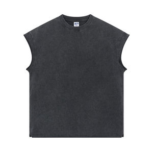Débardeur de sport pour <span class=keywords><strong>homme</strong></span> de haute qualité, sans manches, délavé à l'acide, délavé à la pierre, personnalisé, séchage rapide, 100% coton, col rond, écologique - Product Image 4