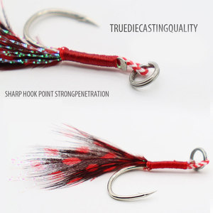 Anzuelos de Pesca Premium con Pluma de Asistencia, Anzuelos de Pesca con <span class=keywords><strong>Punta</strong></span> Afilada Reflectante y Seda Brillante - Product Image 3