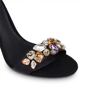 High-end Women's Stiletto High Heels Sexy Ankle Wrap Straps Mixed Colors Crystal Sandals Round Open Toe Shoes - Product Image 4