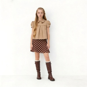 Abito da Bambina Personalizzato in Tweed Classico, 100% Poliestere Traspirante, Manica Corta Invernale, Colletto <span class=keywords><strong>Peter</strong></span> <span class=keywords><strong>Pan</strong></span>, Linea A - Product Image 5
