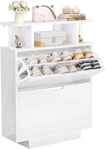 <span class=keywords><strong>Meuble</strong></span> à chaussures fin et élégant à finition brillante, gain de place, avec 2 tiroirs basculants pour couloir, entrée, salon - Product Image 5