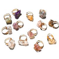Vente en gros de bagues en pierre naturelle avec griffe réglable, sertissage de pierres précieuses, bagues en cristal brut naturel, pierre naturelle
