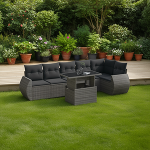 Ensemble de canapés de jardin gris foncé en rotin, mobilier d'extérieur avec coussins en mousse haute densité, design contemporain imperméable - Product Image 2
