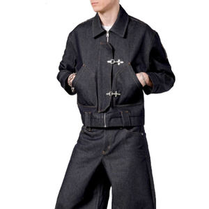 Chaqueta de mezclilla selvedge con logo personalizado para hombre, estilo Y2K, de invierno, gruesa, con botones de langosta, de mezclilla cruda, tipo bomber, con cremallera y gancho de cubierta. - Product Image 3