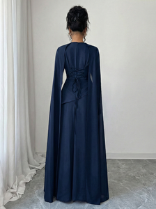 Vestido Abaya Maxi Musulmán Modesto para Mujer, de Verano, con Cintura Peplum, Manga Campana y Capa de Chifón de Lujo Personalizado LEDUO - Product Image 3