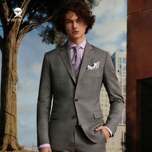 Traje de boda de tres piezas para hombre, con <span class=keywords><strong>chaleco</strong></span>, de lana, con ribete a cuadros, de un solo botón, formal, profesional, para <span class=keywords><strong>novio</strong></span> - Product Image 1