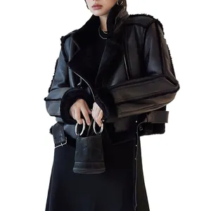 Custom Thick Leather Jacket Winter Autumn Women's Jacket Fashion Faux Fur Collar Windproof Warm Coat Female Brand Clothing