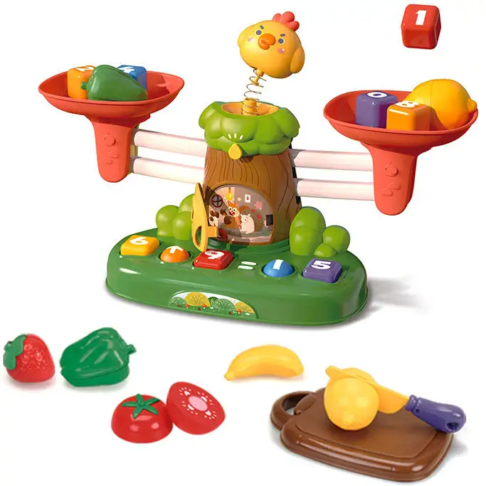 Giocattolo educativo per bambini matematica Popping Bird Balance Toy numero matematico conteggio bilancia in plastica giocattolo con Kit di frutta da taglio