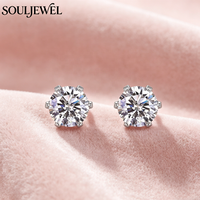Boucles d'oreilles Souljewel en moissanite à 6 griffes en forme de bourgeon de fleur, plaquées rhodium, argent S925, couleur D, VVS, classiques, brillantes, pour femme, idéales pour les fêtes, cadeau tendance