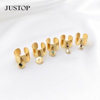 Justop Klassischer Minimalistischer 18k Vergoldeter Edelstahl-Achat-Verlobungs-Charm-Anhänger mit Breitem Verstellbarem Fingerring