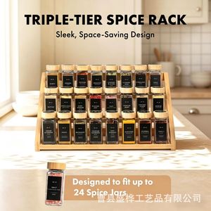 Wooden <b>Kitchen</b> Spice <b>Rack</b> 3 Tier Multi Function Storage Organizer For Spices And Utensils - Product Image 5