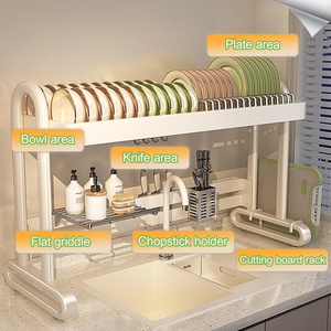 2 Layer Stainless Steel Multifunctional Over the Sink Shelves Organizer Silver Dish Drainer Drying <b>Storage</b> <b>Rack</b> for <b>Kitchen</b> - Product Image 2