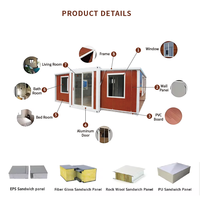 Maison pliable modulaire préfabriquée portable de 2 chambres en conteneur extensible, type villa ou unité d'habitation autonome, prête à être expédiée en Australie