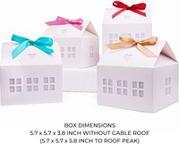 Boîtes cadeaux classiques en forme de maison avec rubans brillants pour friandises, desserts, biscuits raffinés, emballage de boulangerie blanc à toit en pente