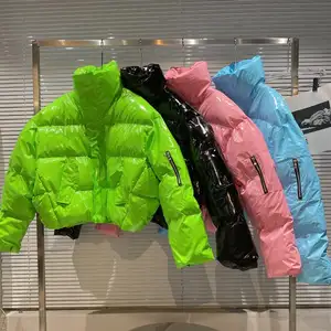 2021 Winter New Women's Parkas Candy Color Shiny Patent Leather Cotton Padded Coat Fashion Cotton Jacket Loose Down Cotton Coat