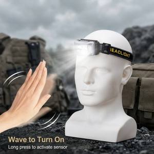 Linterna frontal LED ultraligera de doble haz con sensor de movimiento por ondas, recargable por USB-C, ideal para senderismo, pesca y camping. - Product Image 6