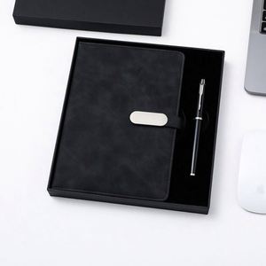 En stock, carnet de luxe A5 à couverture rigide, logo personnalisable, agenda en cuir PU de luxe avec stylo métallique, cadeau - Product Image 5