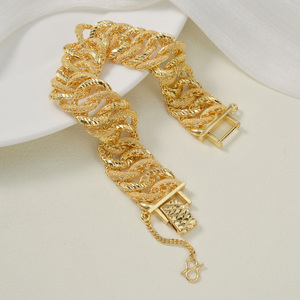 homme banquet party custom trendy <b>copper</b> wide hollow curb chain textured polished premium wholesale 18k gold plated <b>bracelet</b> - Product Image 5