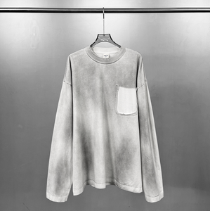 New Heavy Cotton Dirty Wash Oversized Faded T Shirt Mens Blank Vintage Spray Painted Damaged <strong>Fake</strong> Pocket <strong>Clothing</strong> Tops in Bulk - Product Image 3