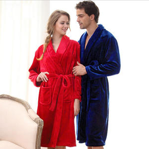 Jubah Mandi Pasangan <span class=keywords><strong>Unisex</strong></span>, Dress Malam Flanel Panjang Tebal, Piyama Pakaian Rumah Musim Dingin - Product Image 1