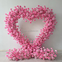 Décor de mariage : Arche métallique pliable en forme de cœur avec roses rouges véritables, écologique, pour intérieur/extérieur, hauteur 7-8 pieds