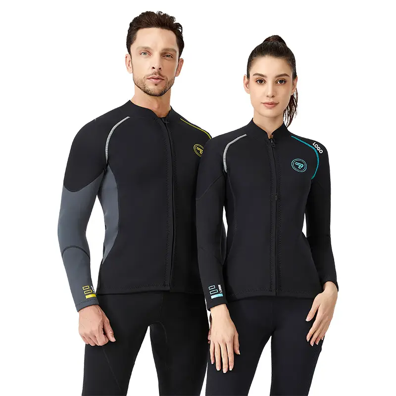 Heißer langärmliger 1,5mm nass anzug Jacket Surf tauchen Herren Damen Front Reißverschluss Neopren Trainings-Nässanzug Oberteil