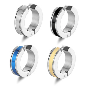 Boucles d'oreilles créoles articulées en acier inoxydable pour hommes et enfants |   Options de couleurs noir, bleu, or, argent |   Hypoallergénique pour mariage - Product Image 1