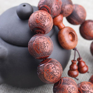สร้อยข้อมือลูกปัดไม้โรสวูดแกะสลัก 20 มม. 12 เม็ด สำหรับทุกเพศ สวมใส่ได้ทุกวัน ของสะสมทางวัฒนธรรม เครื่องประดับ - Product Image 3