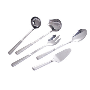 Lot de 5 couverts en acier inoxydable 304, comprenant cuillère, spatule <span class=keywords><strong>à</strong></span> gâteau et fourchette de service, pour restaurant - Vente chaude - Product Image 1