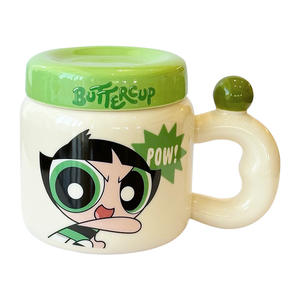 Taza de cerámica Zuo Mu Powerpuff Girls con tapa y asa, taza con serigrafía para regalo, primavera 2025 - Product Image 4