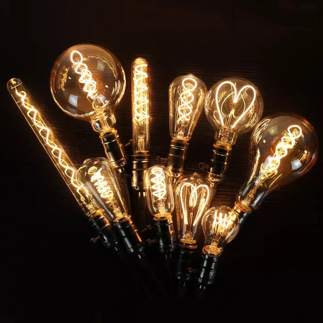 Retro Spiral Light LED Filament Bulb 220V E27 ST64 G125 G95 G80 T45 A60 Dimmable 4W LED Vintage Lamps for Decorative Lighting