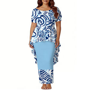 Платье для выпускного вечера в стиле русалки для полных женщин, самуанское платье пулетаси, индивидуальный пошив, фиджийское полинезийское платье с короткими рукавами-фонариками, облегающее платье, 2 предмета - Product Image 1